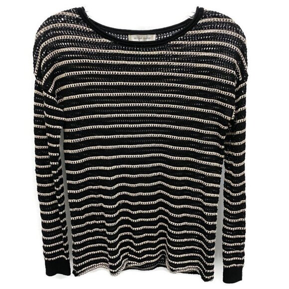 Second Female Black & Ivory Stripe Crochet Sweater - Picture 1 of 2